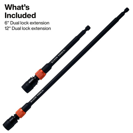 Klein Tools 80208 6 and 12-Inch Dual-Lock Extension Set, 1/4-Inch Hex Shank Impact Bit Holder, Quick-Release Locking Mechanism with Secondary Twist Lock, Compatible with Impact Drivers and Drills