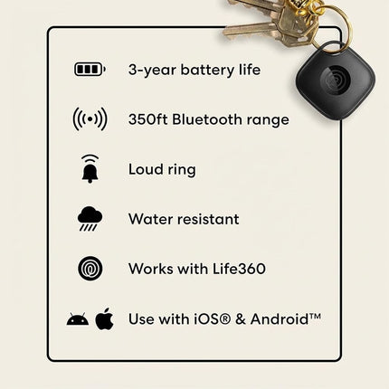 Life360 Tile Starter Pack - Bluetooth Trackers and Item Finders for Keys, Wallets & More. Both iOS and Android Compatible. Phone Finder. 2-Pack (Black Tile/Slim)