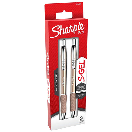 Bolígrafo de gel Sharpie S-Gel Metal RT, punto medio de 0.7 mm, cuerpo color champán, tinta negra, paquete de 2 unidades