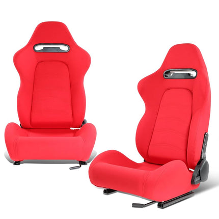 DNA MOTORING Universal Reclinable Bucket Racing Seats with Bottom Mount Sliders,21.5" W X 21.5" D X 35" H,Red,RS-JBR-005-RD