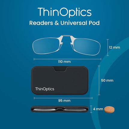ThinOptics Folding Reading Glasses 1.00, Clear, Case, for Men and Women