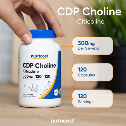 Nutricost CDP Choline (Citicoline) 300mg, 120 Veggie Capsules - Non-GMO, Vegan Friendly, Gluten Free