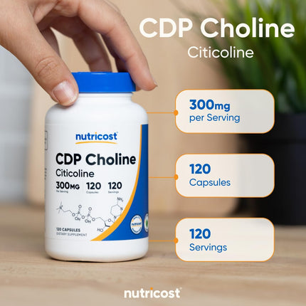 Nutricost CDP Choline (Citicoline) 300mg, 120 Veggie Capsules - Non-GMO, Vegan Friendly, Gluten Free