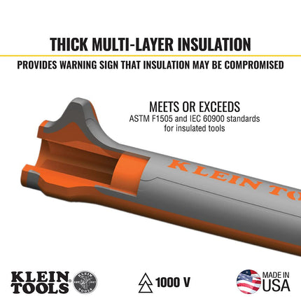 Klein Tools 11055RINS 1000V Insulated Klein Kurve Wire Stripper/Cutter Cuts and Strips 10-18 Solid and 12-20 Stranded AWG Wire, Orange