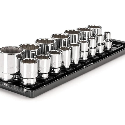 TEKTON 1/2 Inch Drive 12-Point Socket Set with Rails and Tray, 16-Piece (3/8-1-5/16 in.) | SHD92118