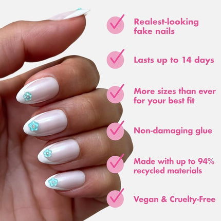 Olive & June Maximalist Instant Mani Press-On Nails (Glue) | 42 Fake Nails, 21 Sizes | Non-Toxic, Long-Lasting Big, Bold Gorgeous Realistic Look | Medium, Almond | Puffy Flower Chrome French