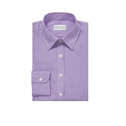 Van Heusen Men's Regular Fit Gingham Button Down Collar Dress Shirt, Amethyst, Medium