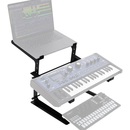 Soporte Rockville Ajustable de Doble Estante para Controlador DJ, Teclado MIDI y Laptop (Rock2d2)