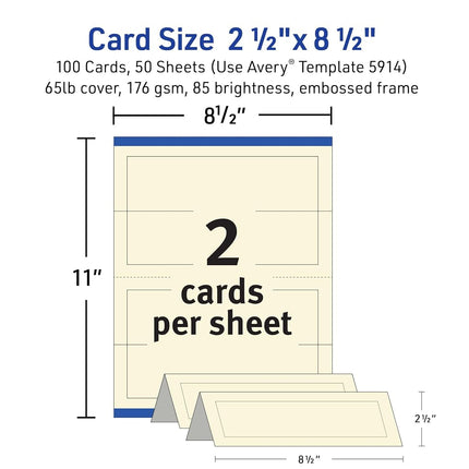 Avery Medium Embossed Ivory Tent Cards, Laser/Inkjet Printers, 2-1/2"x8-1/2, Pack of 100 (5914)