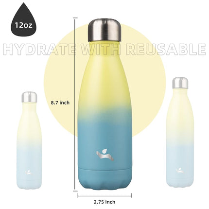 Konokyo Insulated Water Bottles,12oz Double Wall Stainless Steel Vacumm Metal Flask for Sports Travel,Sandy Beach