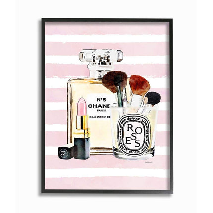 Tableau mural Stupell Industries Maquillage haute couture et cosmétiques avec rayures roses chics, 11 x 14