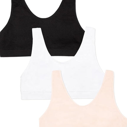 Fruit of the Loom Girls' Seamless Stretch Sports Bra, Light Nude/Black/White, Large