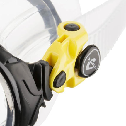 Cressi Big Eyes Evolution Snorkel Mask - Adult Snorkel Set & Quick-Adjust Buckles - Silicone Skirt & Scuba Ready - Low-Volume Scuba Mask - Clear/Yellow - One Size