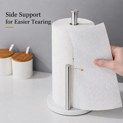 Brushed Nickel Paper Towel Holder,Stainless Steel Paper Towel Holder for Kitchen Roll Organize, Standard or Jumbo-Sized Roll Paper, Countertop Roll Dispenser with Marble Base