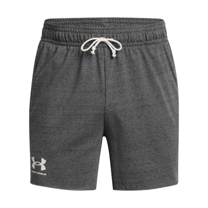 Under Armour Men's Rival Terry 6in Short, Lightweight Men's Gym Gear for Training and Warm Ups, Versatile Sports Shorts with Pockets,Castlerock / / Onyx White,SM