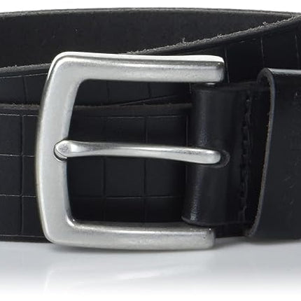 Lucky Brand Men's Genuine Leather Belt | Classic | Casual | Everyday | Western | American Heritage | Metal Buckle, Grid Tooled Embossed - Black, 97cm