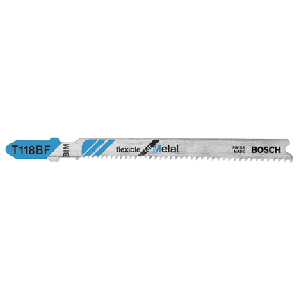 Bosch T118BF 5 Pieces 3-5/8 in. 11-14 TPI Flexible for Metal T-Shank Jig Saw Blades