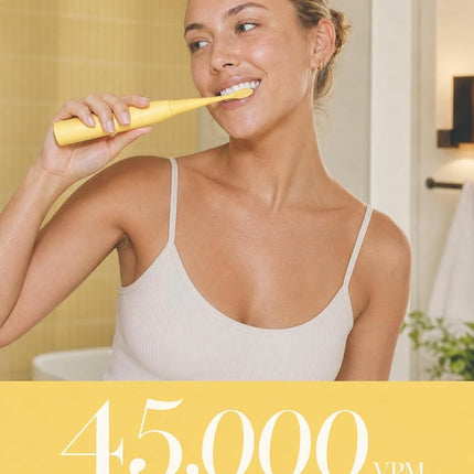 MySmile DY156 Electric Toothbrush for Adults, Rechargeable Sonic Battery Toothbrush Portable with 3 Brush Heads, 2 Mins 5 Modes Smart Timer, 45000VPM, One Charge for 60 Days - Yellow
