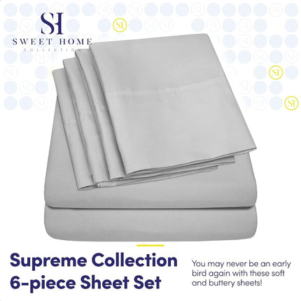 King Size Bed Sheets - 6 Piece 1500 Supreme Collection Fine Brushed Microfiber Deep Pocket King Sheet Set Bedding - 2 Extra Pillow Cases, Great Value, King, Silver