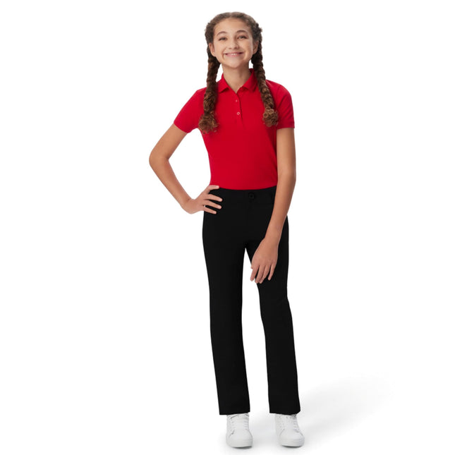 French Toast Pantalón de sarga elástico de pierna recta con cintura ajustable para niñas (tallas estándar y grandes), Negro, 7 años