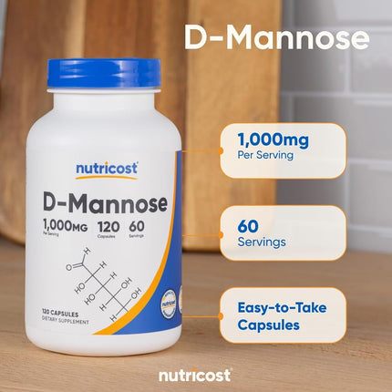 Nutricost D-Mannose 500 mg, 120 capsules – 1000 mg per serving, non-GMO and gluten-free