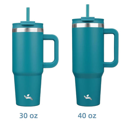 Vaso Konokyo de 40 oz con asa y 2 popotes, botella de agua aislada de acero inoxidable con tapa 2 en 1, taza de café de viaje, azul