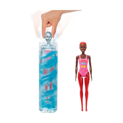 Barbie HBG40 - Color Reveal Bows lalka zmiany włosów, niebieski brokatowy zestaw zabaw z 25 stylizacji włosów i niespodzianek partii, wiek 3+.