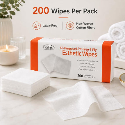ForPro Professional Collection All-Purpose Lint-Free 4-Ply Esthetic Wipes, Non-Woven, For Salon and Spa Use, Soft, Strong and Durable, Latex-Free, 4" x 4", 200-Count
