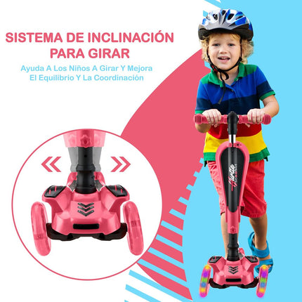 Hurtle 3-Wheeled Scooter for Kids - Wheel LED Lights, Adjustable Lean-to-Steer Handlebar, and Foldable Seat - Sit or Stand Ride with Brake for Boys, Watermelon - Hurtle HURFS79W