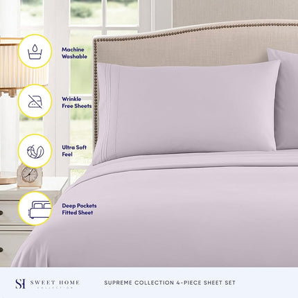 Sweet Home Collection Luxury Bedding Set with Flat, Fitted Sheet, 2 Pillow Cases, Find Double Brushed Microfiber, Lilac, Queen