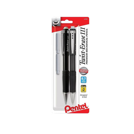Pentel� Twist-Erase� III Mechanical Pencils, 0.7mm, Assorted Barrel Colors, Pack Of 2 Pencils