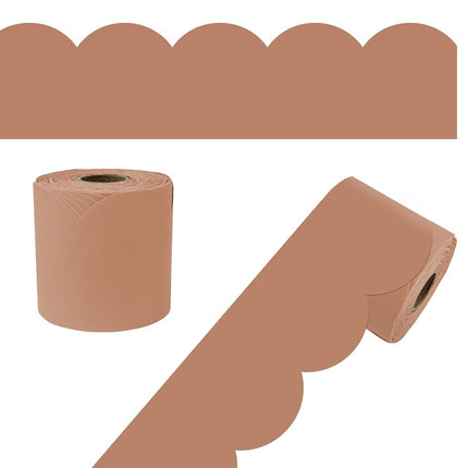 Carson Dellosa 65Ft of Cinnamon Spice Bulletin Board Borders, 1 Roll of Brown Scalloped Trim for Rolling Whiteboard, Cork and Posterboard, Party, Thanksgiving, Classroom Decorations, and Fall Decor