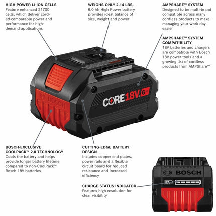 Bosch GBA18V60 18V CORE18V Lithium-Ion 6 Ah High Power Battery