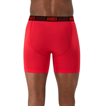 Hanes Men's Moves Performance Boxer Brief, Total Support Pouch, Trunk, and Long Leg, 3-Pack, Red/Grey/Black-Regular-3 Pack, XXL (Pack of 3)