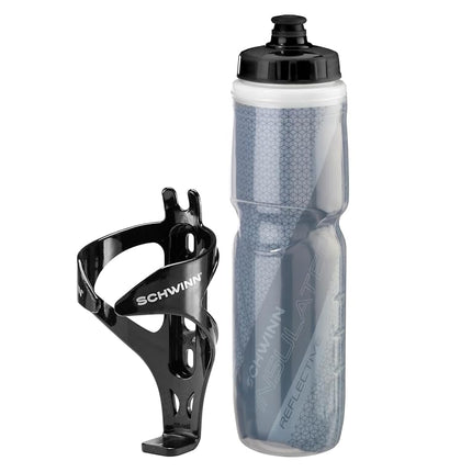 Bouteille d'eau isotherme réfléchissante Schwinn avec support pour vélo, 769 ml, sans BPA, buse à double étape, facile à presser, support facilement montable sur vélo, visibilité nocturne, combo porte-bouteille d'eau pour vélo