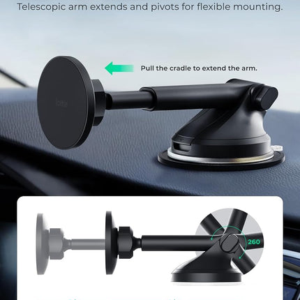 iOttie iTap 3 Magnetic Dash & Windshield Mount Car Phone Holder with Magnetic Ring Adapter. Compatible with Qi2, MagSafe, iPhone, and Android Smartphones.