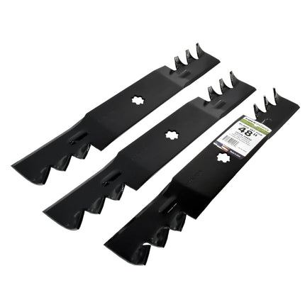 MaxPower 561812XB Set of 3, 3-N-1 Commercial Mulching Blades for 48 in. Cut John Deere Mowers, Replaces OEM no. GX21784, GX21786, Black