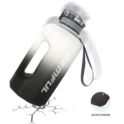 GEMFUL 2.2L Sports Water Bottle with Handle for Hiking & Gym (White Black)
