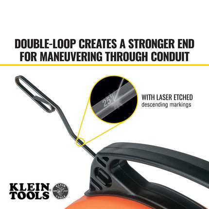 Klein Tools 56331 Electrical Fish Tape, Steel Wire Puller with Double Loop Tip, Optimized Housing and Handle, 1/8-Inch x 50-Foot