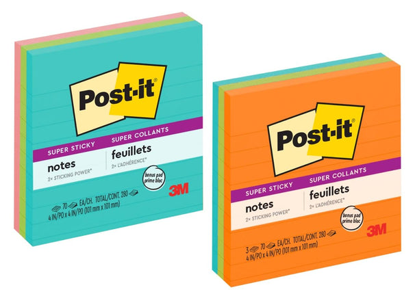 Post-it Super Sticky Notes, 4x4 in, 3 Pads, 2X The