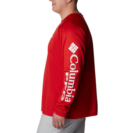 Columbia Men's Terminal Tackle Long Sleeve Shirt, Red Spark/White Logo, 2X