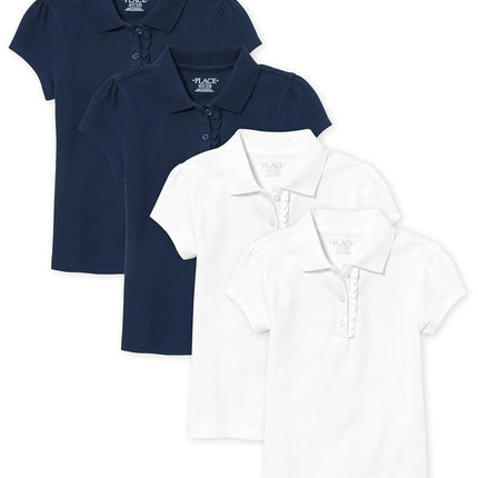 The Children's Place Baby Girls and Toddler Girls Short Sleeve Ruffle Pique Polo, Tidal/White, 2T