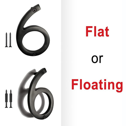 NACH Floating House Numbers, 6 inch Aluminum Black House Numbers for Outside - Number 6, Door Numbers with Mounting Hardware