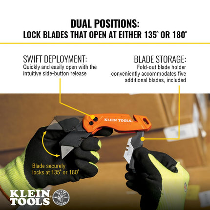 Klein Tools 44303 FLICKBLADE Folding Utility Knife with Blade Storage, Utility Knife with 5 Blades, Compact with Side Release Button and Dual Locking Positions