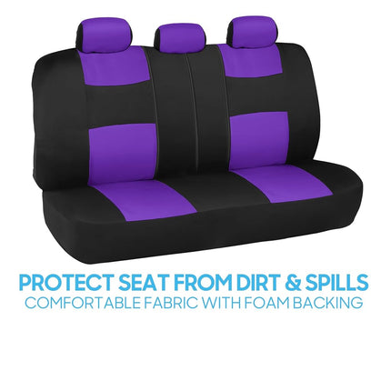 BDK PolyPro Car Seat Covers Full Set in Purple on Black, Front and Rear Split Bench Seat Covers for Cars, Easy to Install Car Seats Cover Set and Accessories for Auto Trucks Van SUV - Purple