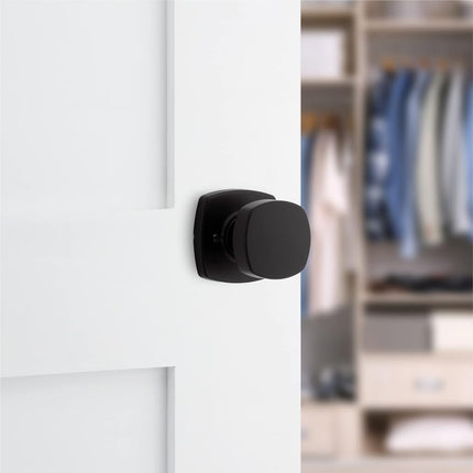 Kwikset Arroyo Knob Dummy Door Knob, Single Sided Handle for Closets, French Double Doors, and Pantry, Matte Black Non-Turning Interior Push/Pull Door Knob, with Microban Protection