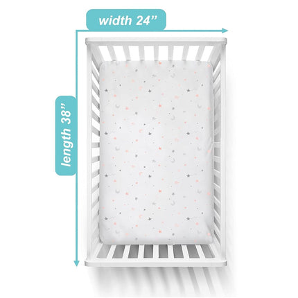 Sábana ajustable de punto de jersey 100% algodón natural American Baby Company para cuna portátil/mini cuna, rosa estrella/zigzag, 24" x 38" x 5", suave transpirable, para niñas, paquete de 3