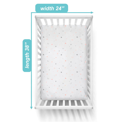 American Baby Company 100% Natural Cotton Value Jersey Knit Fitted Portable/Mini-Crib Sheet, Pink Star/Zigzag, 24" x 38" x 5", Soft Breathable, for Girls, Pack of 3
