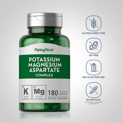 Piping Rock Potassium Magnesium Aspartate Complex | 180 Capsules | Non-GMO, Gluten Free Supplement | by