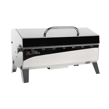 Kuuma "Kuuma Premium Stainless Steel Mountable Charcoal Grill w/Inner Lid Liner by Camco -Compact Portable Size Perfect for Boats, Tailgating and More - Stow N Go 160"" (58110)", silver